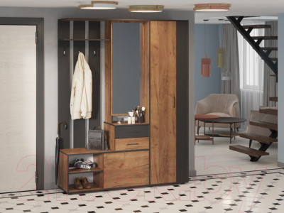 Секция в прихожую Премиум ПР-11 левая (дуб крафт табачный/антрацит)