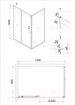Душевой уголок Niagara NG-82-13AB-A80B 130x80x190