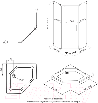 Душевой уголок Triton Дека А1 90x90 (хром, с поддоном)