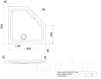 Душевой поддон Triton Пятиугольный ПД28 90x90