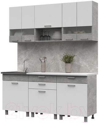 Кухонный гарнитур Стендмебель Денвер 1.8 (белый/ателье светлое) - фото