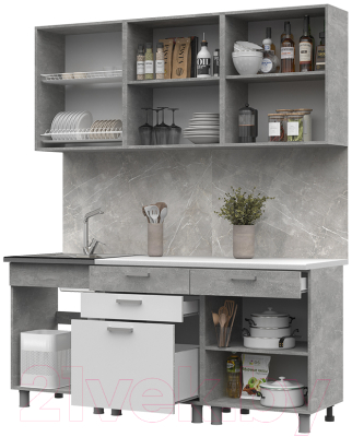 Кухонный гарнитур Стендмебель Денвер 1.8 (белый/ателье светлое)