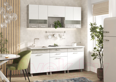 Кухонный гарнитур Стендмебель Денвер 1.8 (белый/ателье светлое)