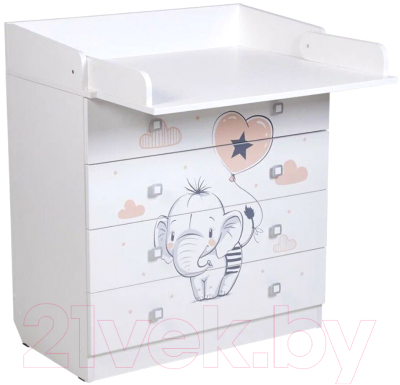 Комод пеленальный Фея 1580 Слоник (белый) - фото