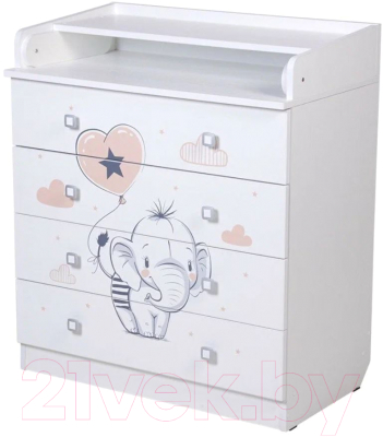 Комод пеленальный Фея 1580 Слоник (белый)