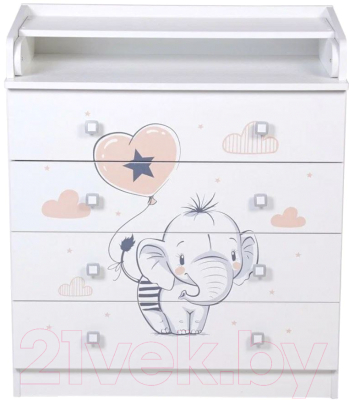 Комод пеленальный Фея 1580 Слоник (белый)