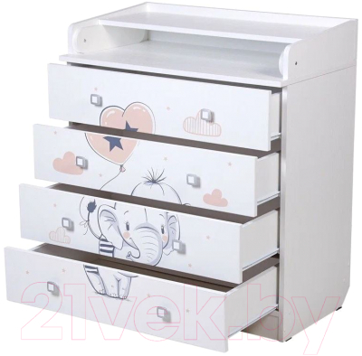 Комод пеленальный Фея 1580 Слоник (белый)