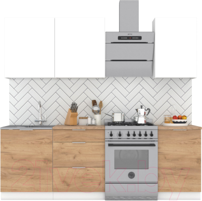 Кухонный гарнитур Интермебель Микс Топ-3 1.7м (белый премиум/дуб крафт золотой/мрамор лацио белый) - фото