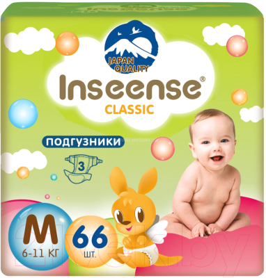 Подгузники детские Inseense Classic Plus M 6-11 кг / InsCM66Lime - фото