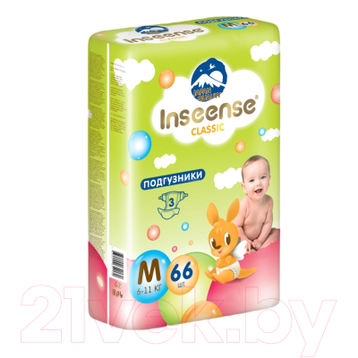 Подгузники детские Inseense Classic Plus M 6-11 кг / InsCM66Lime