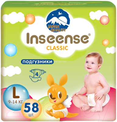 Подгузники детские Inseense Classic Plus L 9-14 кг / InsCL58Lime - фото