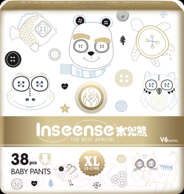 Подгузники-трусики детские Inseense Супертонкие V6 XL 12-17 кг/ Ins38gold - фото