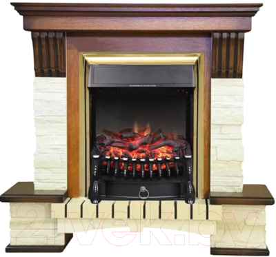 Каминокомплект Смолком Stone Montebello Corner + Fobos FXM Brass BLT-999B-5M(BR) (дуб антик) - фото