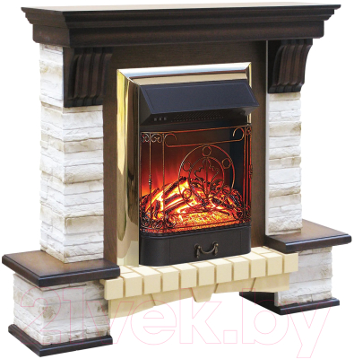 Каминокомплект Смолком Stone Montebello Corner + Majestic FXM Brass BLT-999А-3M(BR) (дуб антик) - фото