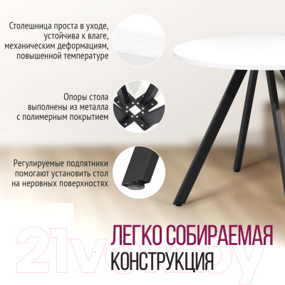 Обеденный стол Millwood Олесунн D1000 18мм (белый/металл черный)