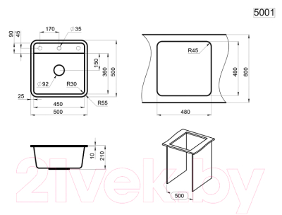 Мойка кухонная GRANULA ST-5001 (черный)