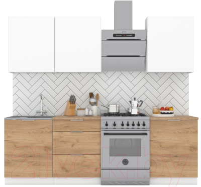 Кухонный гарнитур Интермебель Микс Топ-4 1.8м (белый премиум/дуб крафт золотой/мрамор лацио белый) - фото