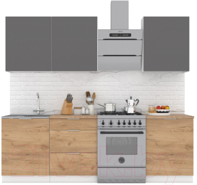 Кухонный гарнитур Интермебель Микс Топ-4 1.8м (графит серый/дуб крафт золотой/мрамор лацио белый) - фото