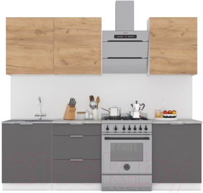 Кухонный гарнитур Интермебель Микс Топ-4 1.8м (дуб крафт золотой/графит серый/мрамор лацио белый) - фото