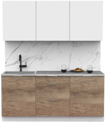 Кухонный гарнитур Интермебель Микс Топ-4 1.8м (белый премиум/дуб каньон/мрамор лацио белый) - фото