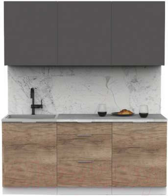 Кухонный гарнитур Интермебель Микс Топ-4 1.8м (графит серый/дуб каньон/мрамор лацио белый) - фото
