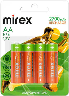 Комплект аккумуляторов Mirex HR6 2700mAh / HR6-27-E4 - фото