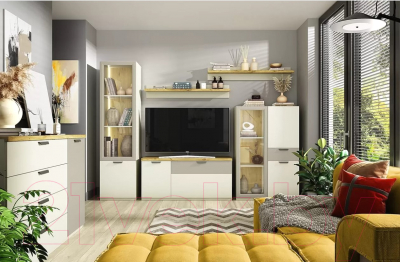 Шкаф с витриной Anrex Modern 1V2D1S (персидский жемчуг/игристый ликер)