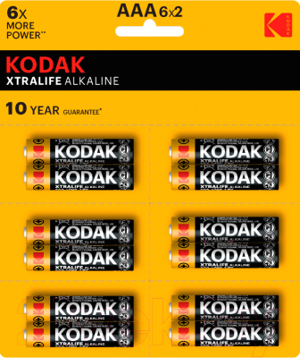 Комплект батареек Kodak Xtralife Alkaline AAA LR03 12BL Perforated - фото