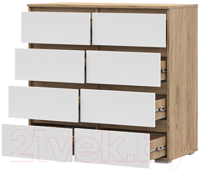Комод Стендмебель Хелен КМ 04 8 ящиков (белый/дуб крафт золотой)