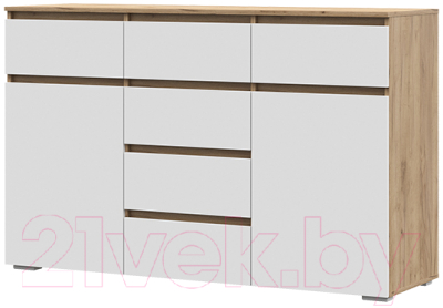 Тумба Стендмебель Хелен КМ 05 6 ящиков (белый/дуб крафт золотой) - фото