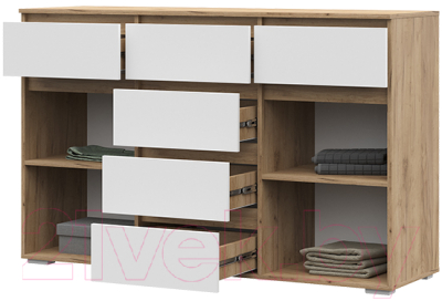 Тумба Стендмебель Хелен КМ 05 6 ящиков (белый/дуб крафт золотой)