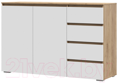 Тумба Стендмебель Хелен КМ 06 4 ящика (белый/дуб крафт золотой) - фото
