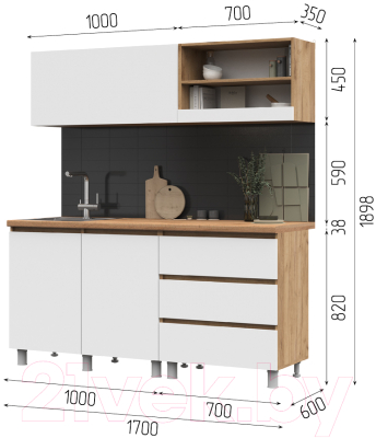 Кухонный гарнитур Стендмебель Хелен 1.7 (белый/дуб крафт золотой)