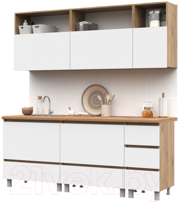 Кухонный гарнитур Стендмебель Хелен 2.0 (белый/дуб крафт золотой) - фото