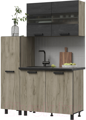 Кухонный гарнитур Стендмебель Эдинбург 1.4 с пеналом (железный камень/дуб крафт серый) - фото