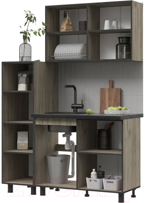 Кухонный гарнитур Стендмебель Эдинбург 1.4 с пеналом (железный камень/дуб крафт серый)