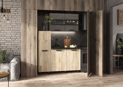 Кухонный гарнитур Стендмебель Эдинбург 1.4 с пеналом (железный камень/дуб крафт серый)