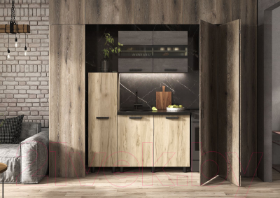 Кухонный гарнитур Стендмебель Эдинбург 1.4 с пеналом (железный камень/дуб крафт серый)