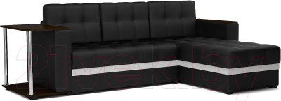 Диван угловой Mebel-Ars Атланта (экокожа черный, с полоской) - фото