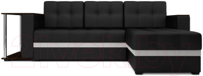 Диван угловой Mebel-Ars Атланта (экокожа черный, с полоской)