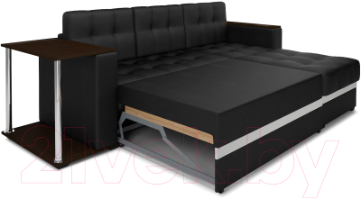 Диван угловой Mebel-Ars Атланта (экокожа черный, с полоской)