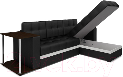 Диван угловой Mebel-Ars Атланта (экокожа черный, с полоской)