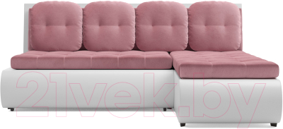 Диван угловой Mebel-Ars Кормак (велюр пудра НВ-178 18/экокожа белый)