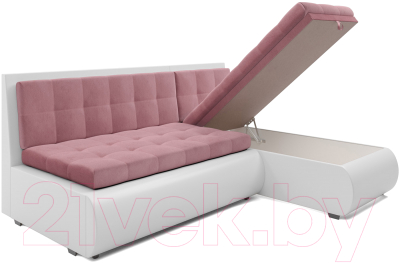 Диван угловой Mebel-Ars Кормак (велюр пудра НВ-178 18/экокожа белый)