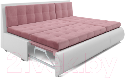 Диван угловой Mebel-Ars Кормак (велюр пудра НВ-178 18/экокожа белый)