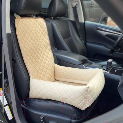 Автокресло для собак ElCrucce 45x45x60 (экокожа, бежевый/бежевая строчка)