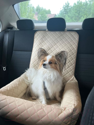 Автокресло для собак ElCrucce 45x45x60 (экокожа, бежевый/бежевая строчка)