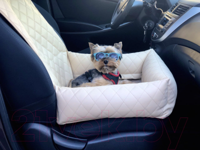 Автокресло для собак ElCrucce 45x45x60 (экокожа, бежевый/бежевая строчка)