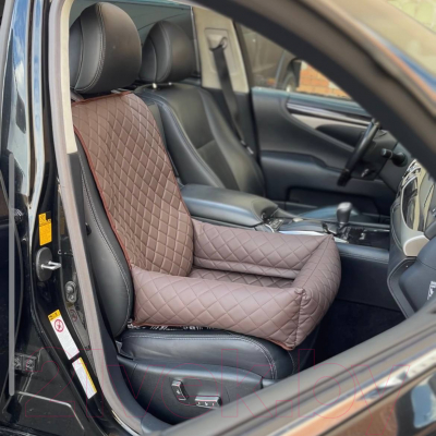 Автокресло для собак ElCrucce 45x45x60 (экокожа, коричневый/коричневая строчка)