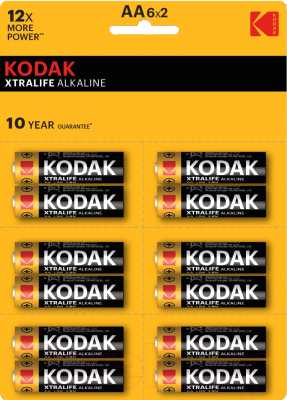 Комплект батареек Kodak Xtralife Alkaline AA LR6 12BL Perforated - фото